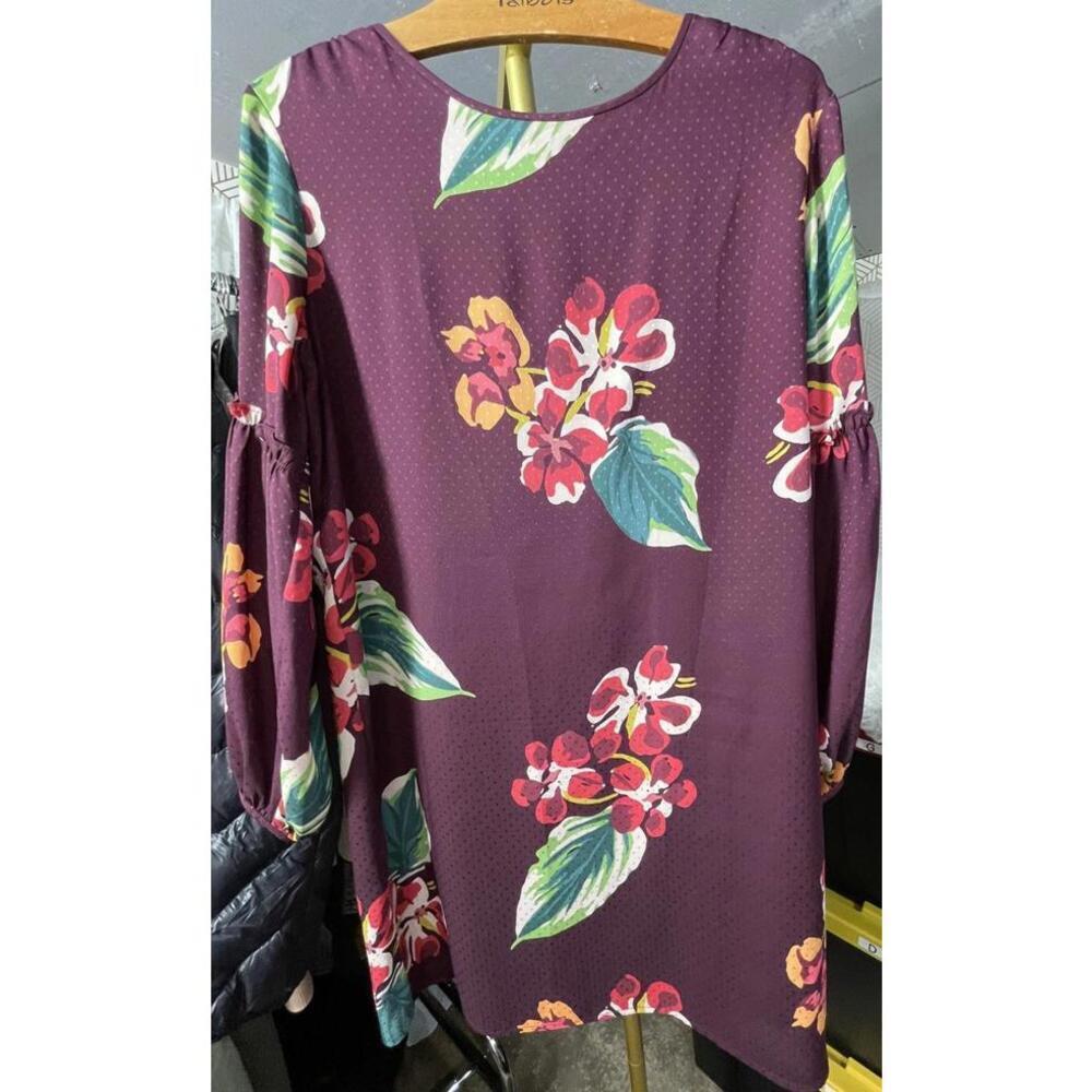 Loft Floral Maroon Polka Dot Ballon 3/4 Sleeve Dress Size Small Petite